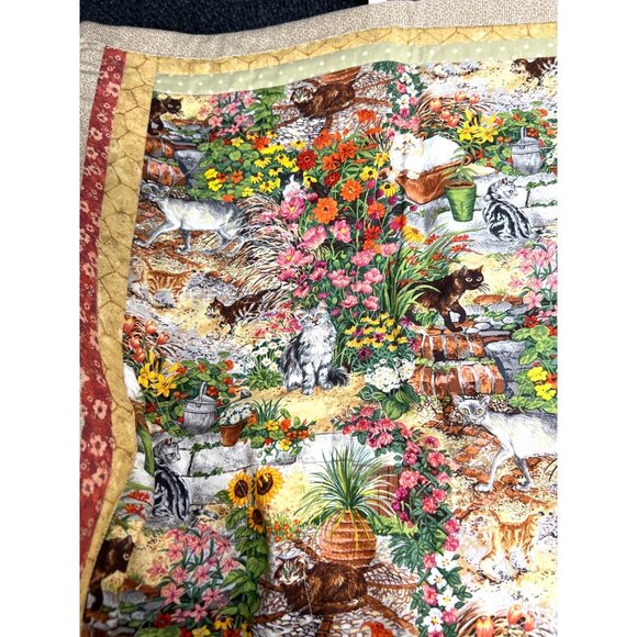 Handmade Quilted Wall Hanging, Cats In The Garden 37'' x 22'' - Picture 6 of 11